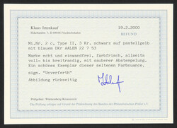 1851, 3 Kr. schwarz auf pastellgelb, Type II, sauber entwertet durch ...