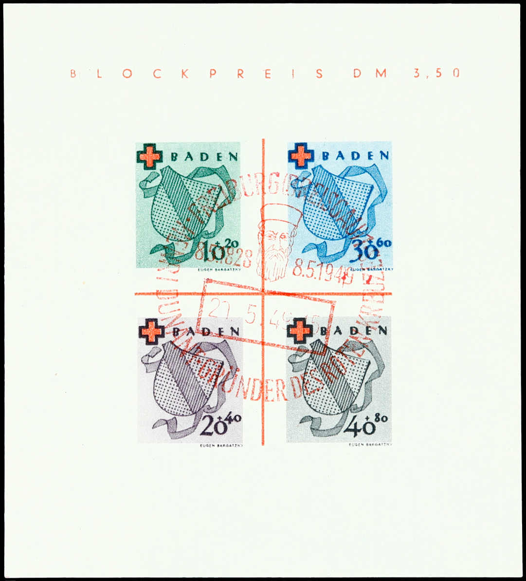 1949, Blockausgabe Deutsches Rotes Kreuz mit rotem Sonderstempel ...