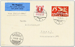 1925, 15 Rp. Flugpost auf Flugpostbrief mit 20 Rp. von Liechtenstein ...