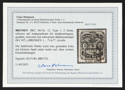 1867, 5 Gr. schwarz auf mattgraubraun bis mattkarmingrau in Type I ...