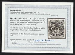 1862, 5 Gr. schwarz auf hellkarmingrau gestempelt, allseits sauberer ...