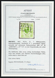 1863, 5 Sgr. dunkelgelblichgrün auf gestrichenem Papier, Ra2 ...