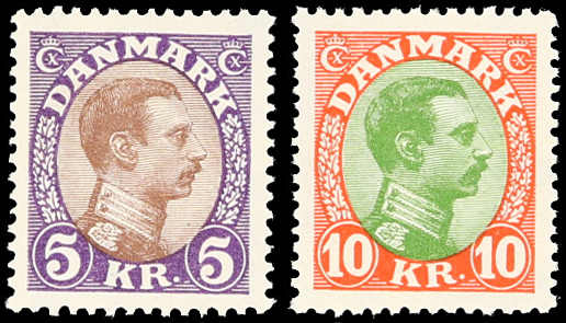 1927, 5 und 10 Kr. Christian X. als zwei postfrische Exemplare in ...