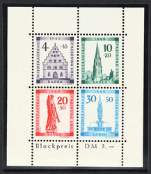 1949, 4+16 bis 30+50 Pfg. Wiederaufbau der Stadt Freiburg als ...