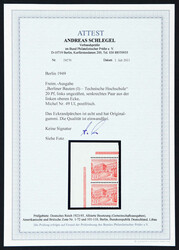 1949, 20 Pfg. Bauten I als postfrische Bogenecke oben links durch ...