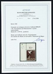 1948, 2 M. Schwarzaufdruck als postfrisches Eckrandstück oben links, ...