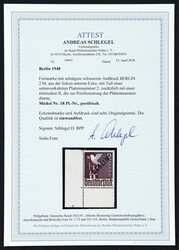 1948, 2 M. Schwarzaufdruck als postfrisches Eckrandstück unten links ...