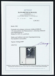 1948, 5 M. Schwarzaufdruck als postfrisches Eckrandstück unten links ...