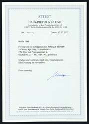 1949, 2 M. Rotaufdruck als postfrische Bogenecke oben links mit ...