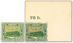 1922, 75 C. Steingutfabrik als postfrische Bogenecke oben rechts mit ...