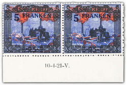 1921, 5 Fr. auf 25 M. Burbacher Hütte im postfrischen Unterrandpaar ...