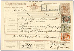 1906, parcel card sent from Asmara to Genova, 60 cent parcel card ...