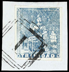 1852, 1 P. Sitzende Britannia blau, gewöhnliches blaues Papier auf ...