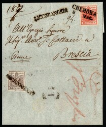 L. V. - Lettera affrancata con 15 cent. più, al verso, 30 cent. ...