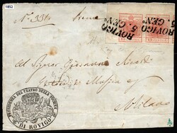 L. V. - Fronte di lettera da Rovigo recante coppia del 15 cent. ...