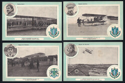 1911 Lotto di dieci cartoline illustrate con gli aeroplani ed i ...