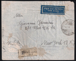 Aerogramma raccomandato per New York affrancato con Democratica ...