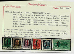 Alessandria - 1944 Soprastampati P.F.R. e fascetto serie cpl. + ...