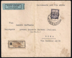 Albania - Raccomandata via aerea da TIRANA 23.1.42 a Roma con Costume ...