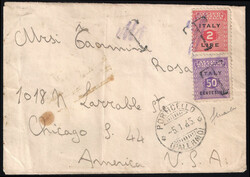 Bustina per gli U.S..A. affrancata con c.50 violetto e nero + L.2 ...