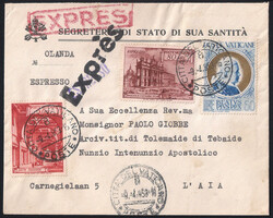 Lettera espresso affrancata con Basiliche L.5 arancio + Espresso L.80 ...