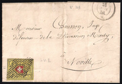 Lettera da Vevey 28 gennaio 1854 a Noville con Rayon II r.10 giallo, ...