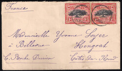 Coppia Albero del Pane d.1 rosso bruno e nero (Yv.39) su lettera per ...