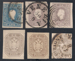 Francobolli per Giornali, piccolo lotto di sei valori, un certificato