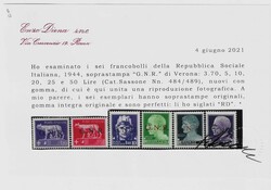 1944 G.N.R. soprastampa di Verona lotto di sei alti valori (484/89 ...