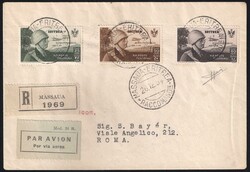 Volo Roma Mogadiscio c.25 + c.50 + c.80 su raccomandata via aerea da ...