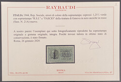 1944 Espresso L.1,25 verde con soprastampa di Genova in nero anziché ...