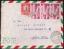 Posta Aerea striscia di tre es. s.1 lilla + Soggetti Africani c.35 ...