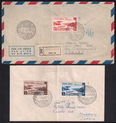 Due lettere affrancate una con Aerea s.3 azzurro + s.5 bruno rosso ...