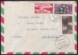 Espresso via aerea da MOGADISCIO C.P. 26.7.1955 per Napoli con Fiori ...