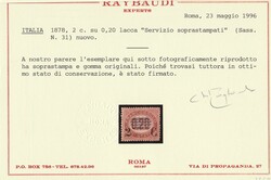 1878 - Servizio 2 c. su 0,20 lacca, n. 31 con discreta centratura. ...