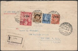 28.5.47 - Lettera raccomandata di posta aerea da Asmara per New York, ...