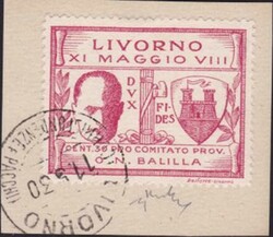 Livorno 1930 - Mussolini a Livorno n. 1. Cat. € 350,00. SPL