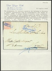 Lettera da Salerno per Napoli, affrancata con 2 gr. I tavola rosa ...
