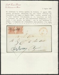 Lettera da Sulmona per l’Aquila del 17.8.1860, affrancata con una ...