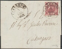 Lettera da Salerno per Catanzaro del 5.6.1861, affrancata con 2 gr. ...