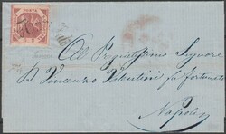Lettera per Napoli affrancata con 2 gr. carminio cupo III tavola n. ...