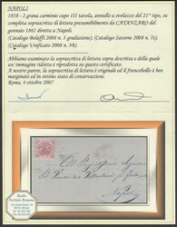 Lettera per Napoli affrancata con 2 gr. carminio cupo III tavola n. ...