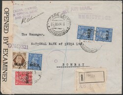 Raccomandata del 20.10.44 da Asmara per Bombay (India) affrancata con ...