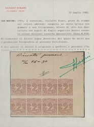 1903 - 2 centesimi violetto bruno prova di stampa nel colore adottato ...