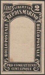 1918 - Prova in nero su carta spessa L. 5+2 cent. della serie “Pro ...