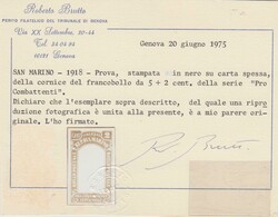 1918 - Prova in nero su carta spessa L. 5+2 cent. della serie “Pro ...