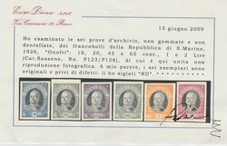 1926 - Onofri, la serie prove d’archivio n. P123/P128. Cert. E. ...