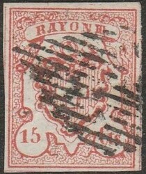 1850 - Rayon III, 15 crosso mattone, n. 24. Molto bello. Cert. ...