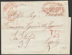 Svizzera 1843 - Lettera da Friburgo doppio cerchio diretta a Napoli. ...