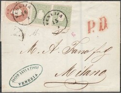 Lettera da Venezia per Milano, affrancata per 16 soldi. Diena. SPL